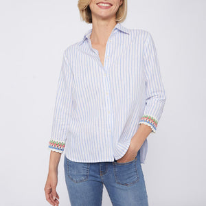 Sara Linen Stripe Shirt in Blue