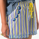 ORFEO Laura Shorts with Embroidery Details in Blue Check