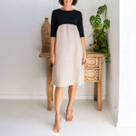 SEE SAW Elbow Sleeve Jersey Dress in Black/Natural