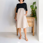SEE SAW Elbow Sleeve Jersey Dress in Black/Natural