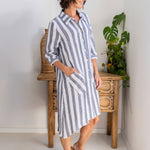 SEE SAW Shirtmaker Shirt Dress in Navy/Stripe