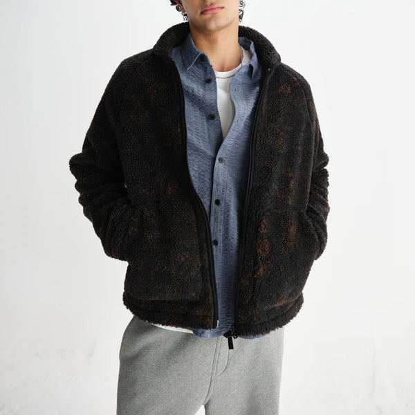 WAX LONDON Tate Paisley Jacquard Fleece Jacket in Black and Brown