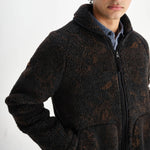 WAX LONDON Tate Paisley Jacquard Fleece Jacket in Black and Brown