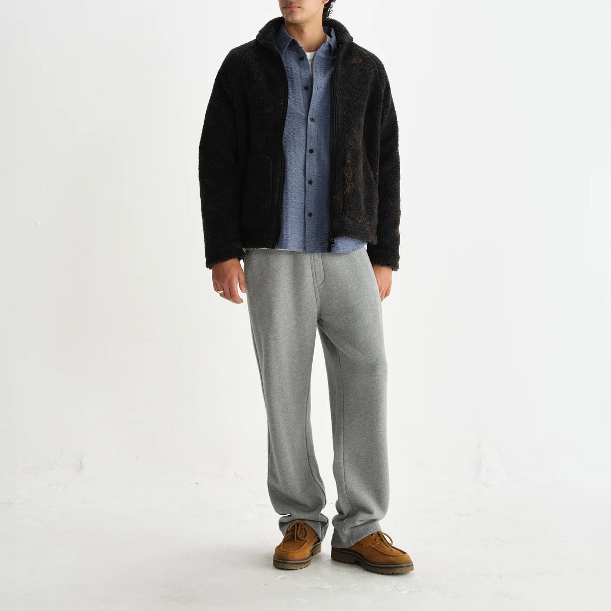 WAX LONDON Tate Paisley Jacquard Fleece Jacket in Black and Brown