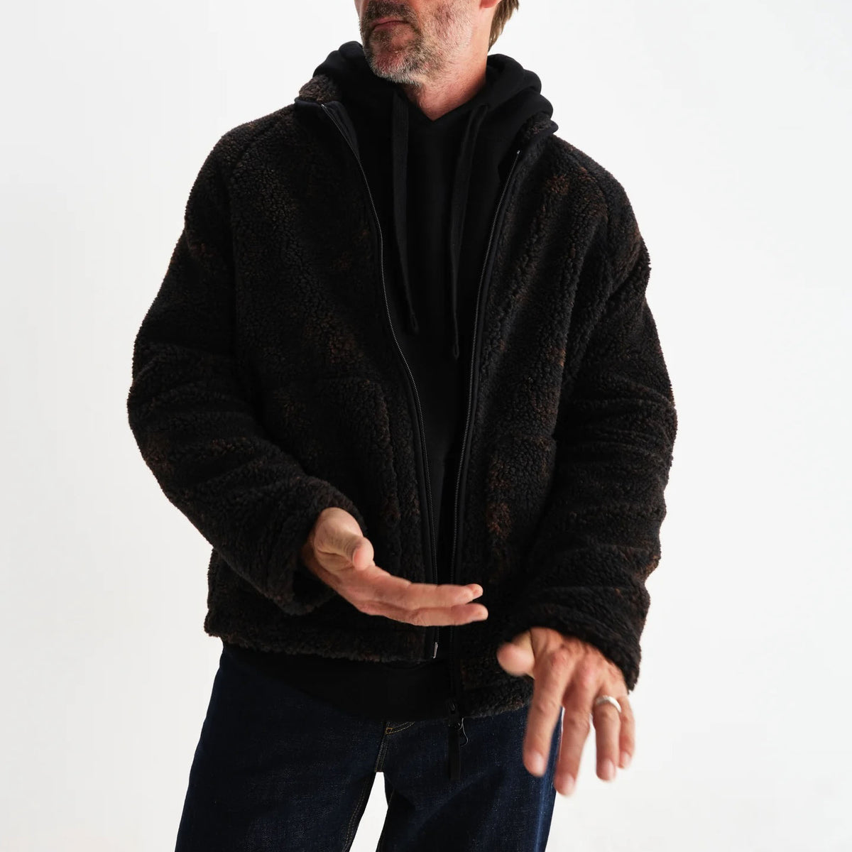 WAX LONDON Tate Paisley Jacquard Fleece Jacket in Black and Brown