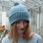 QUINTON & CHADWICK Angora Stripe Beanie Hat in Aqua/Teal