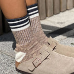 IVY ELLIS Ladies Sandwood Slub Quarter Length Socks in Brown Marl/Navy