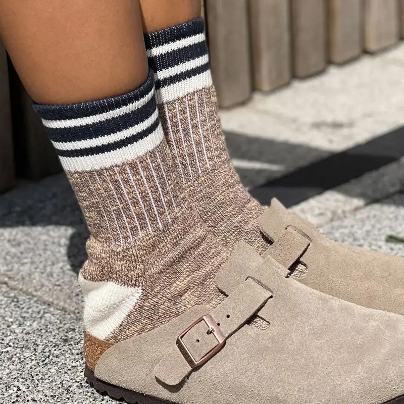 IVY ELLIS Ladies Sandwood Slub Quarter Length Socks in Brown Marl/Navy