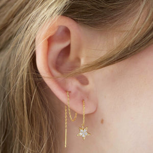 Thread Through Moon & Star Chain Earrings in Gold