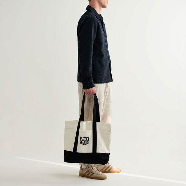WAX LONDON Truman Tote Bag in Ecru/Navy