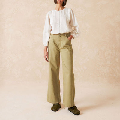 INDI & COLD Wide Leg Trousers in Military