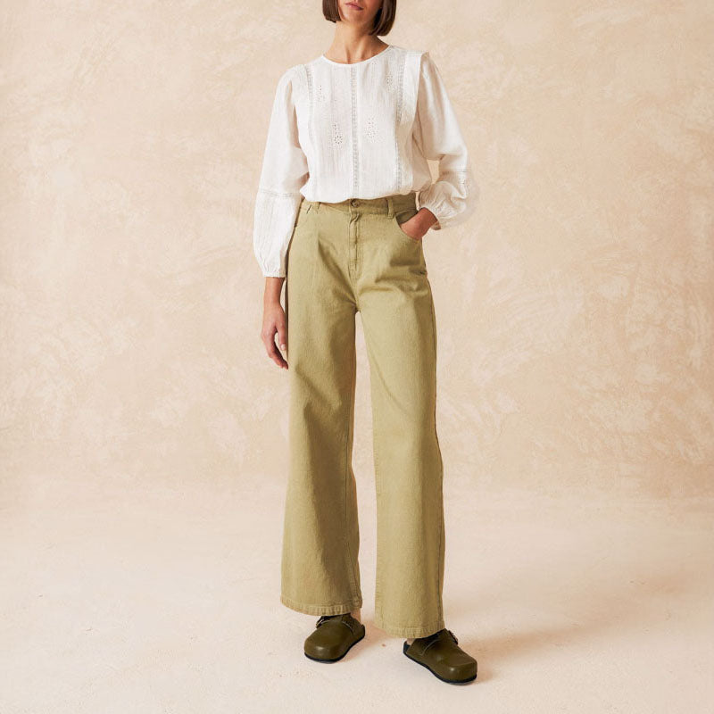 INDI & COLD Wide Leg Trousers in Military