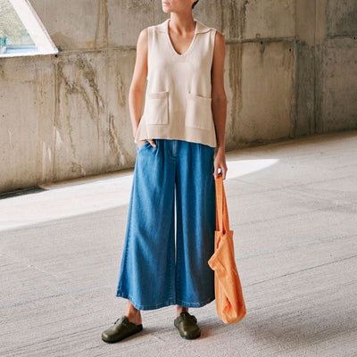INDI & COLD Wide Leg Denim Pants in Texan