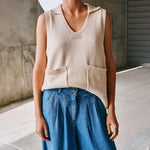 INDI & COLD Wide Leg Denim Pants in Texan