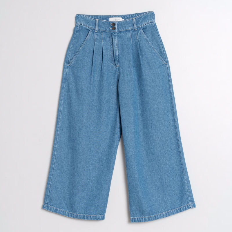 INDI & COLD Wide Leg Denim Pants in Texan