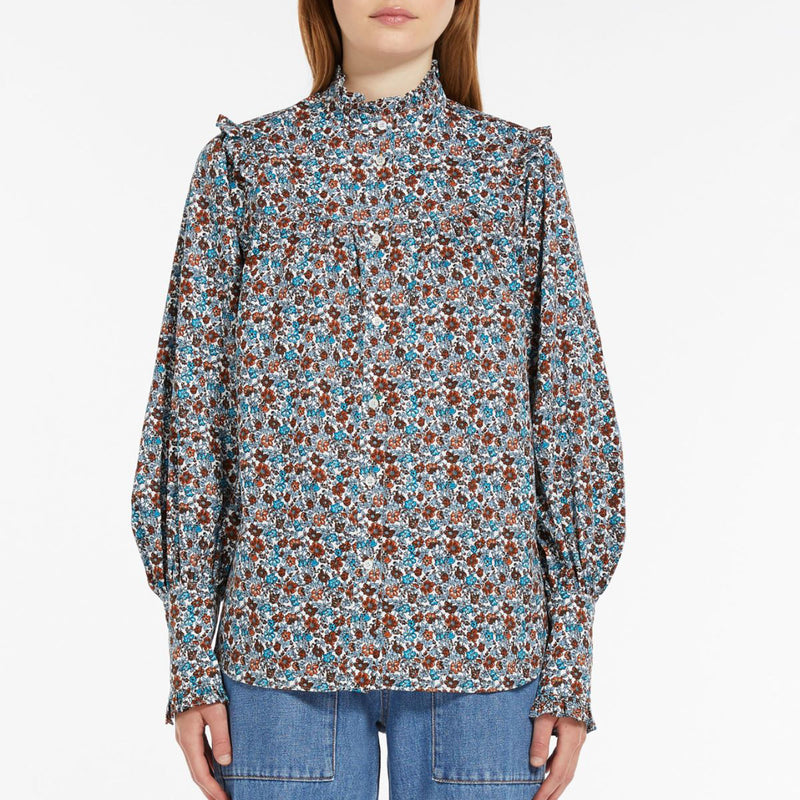 Molo Printed Twill Shirt in White Flower