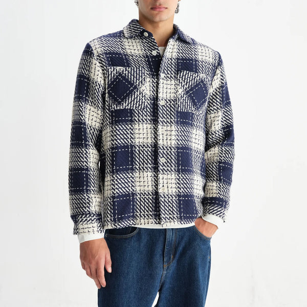 WAX LONDON Whiting Beatnik Overshirt in Navy Marine