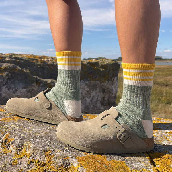 IVY ELLIS Ladies Sango 1/4 Slubbed Socks in Khaki/Yellow