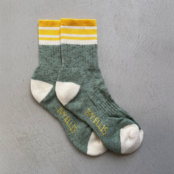 IVY ELLIS Ladies Sango 1/4 Slubbed Socks in Khaki/Yellow