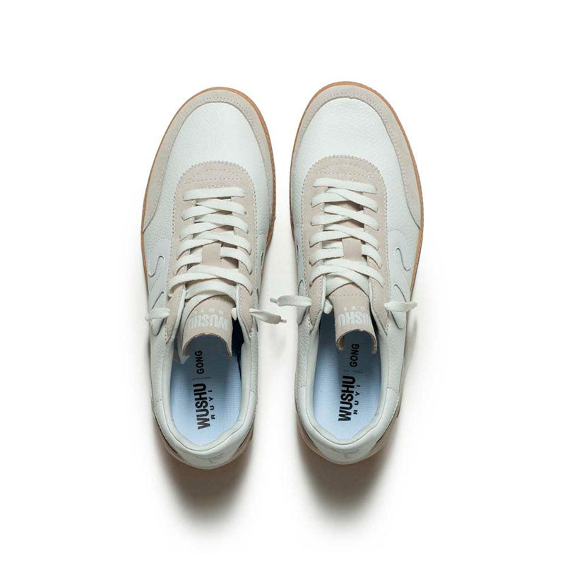 WUSHU Gong Nappa Leather Suede Sneakers with Gum Sole in White