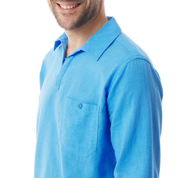 MOUSQUETON Yolan Long Sleeve Lightweight Shirt in Sky Blue