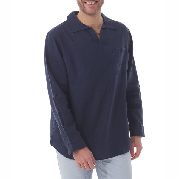 MOUSQUETON Yolan Long Sleeve Lightweight Shirt in Navy
