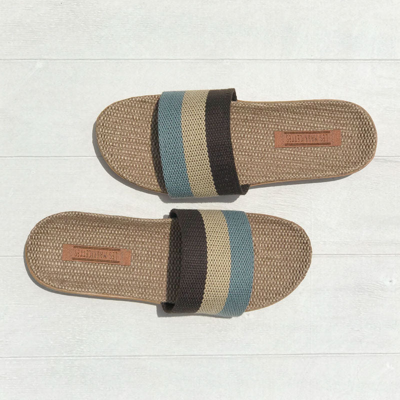 LES MAURICETTES Yvette Sandals in Light Blue/Natural/Navy Blue