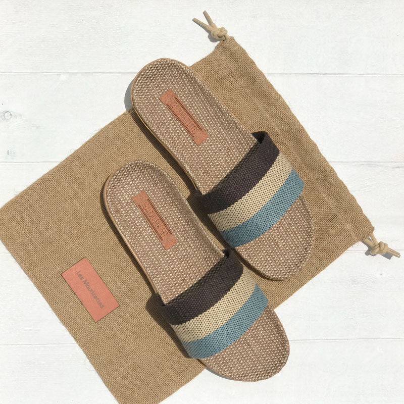 LES MAURICETTES Yvette Sandals in Light Blue/Natural/Navy Blue