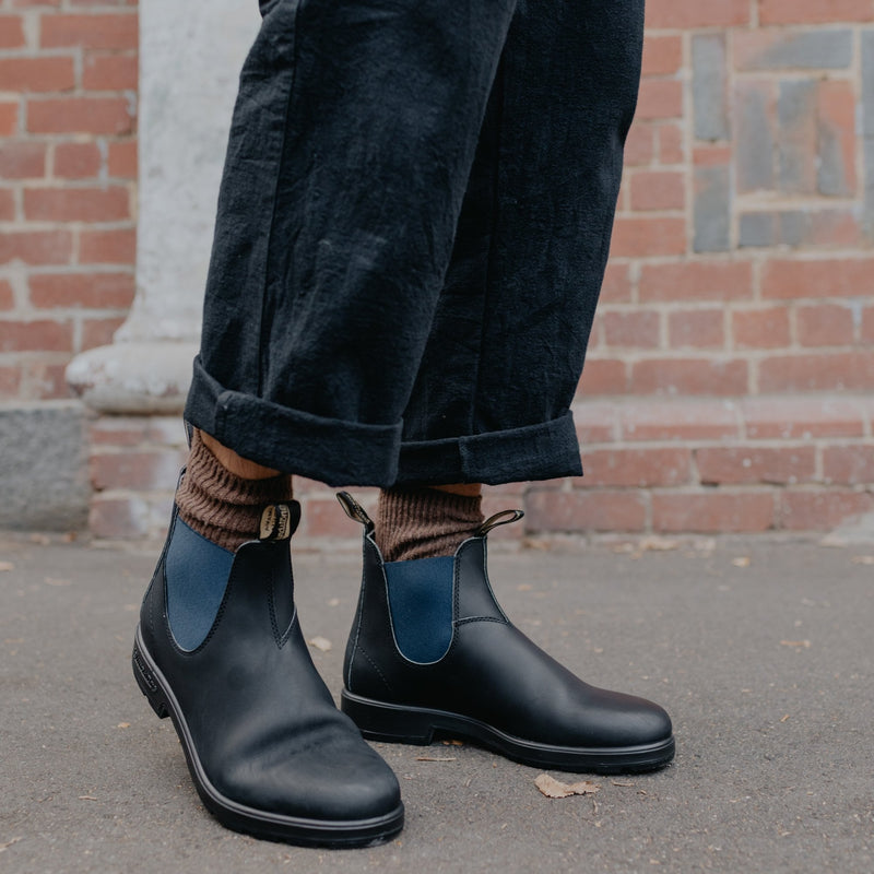 1917 Leather Boots with Blue Elastic in Voltan Black