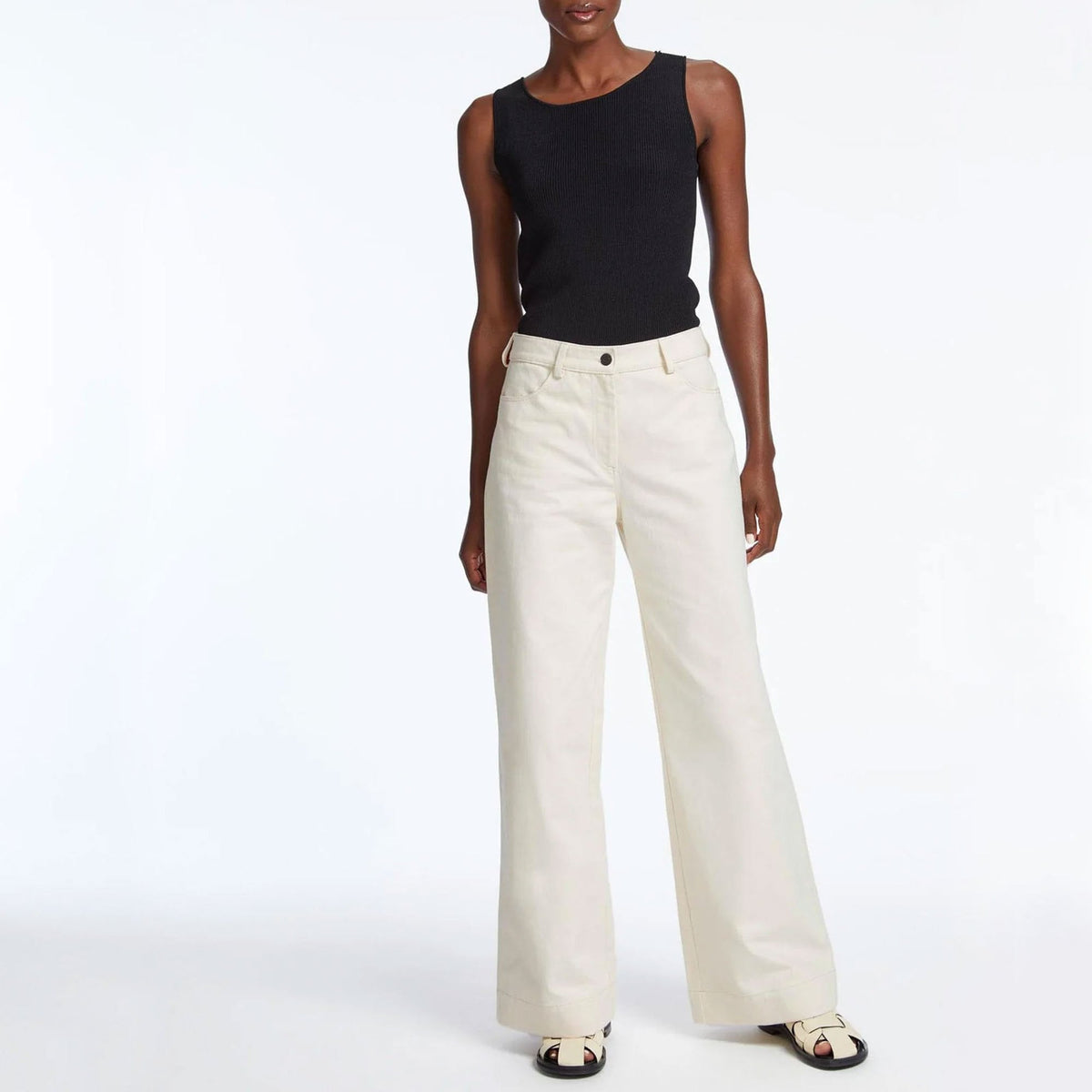 CEFINN Hayden Cotton Wide Leg Trousers in Ecru