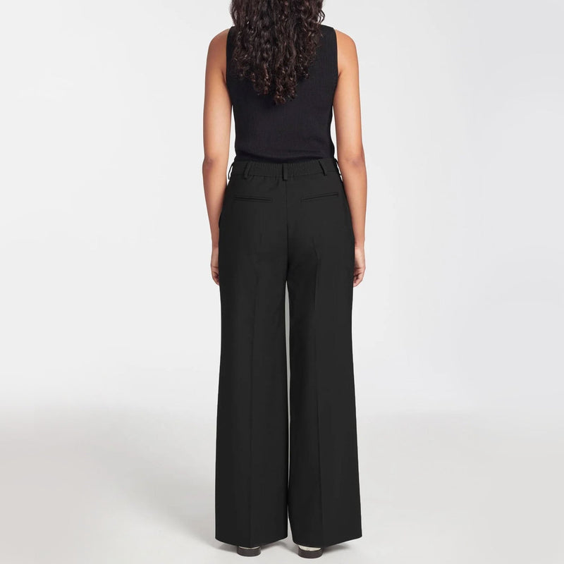Terence Wide Leg Wool Trousers in Black