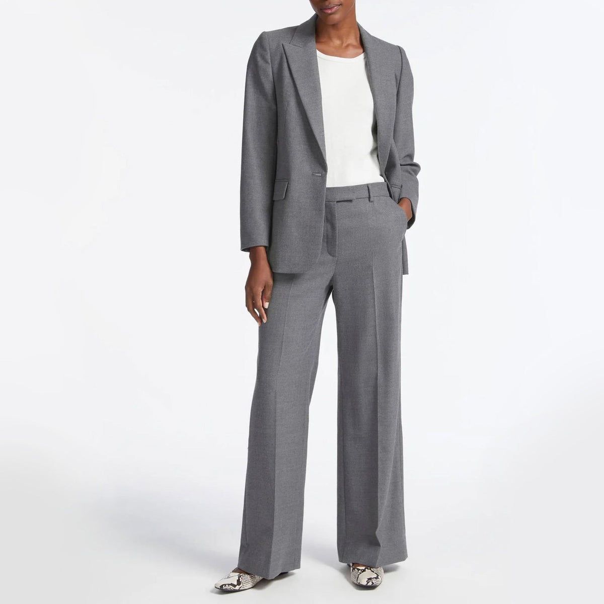 CEFINN Terence Wide Leg Wool Trousers in Mid Grey