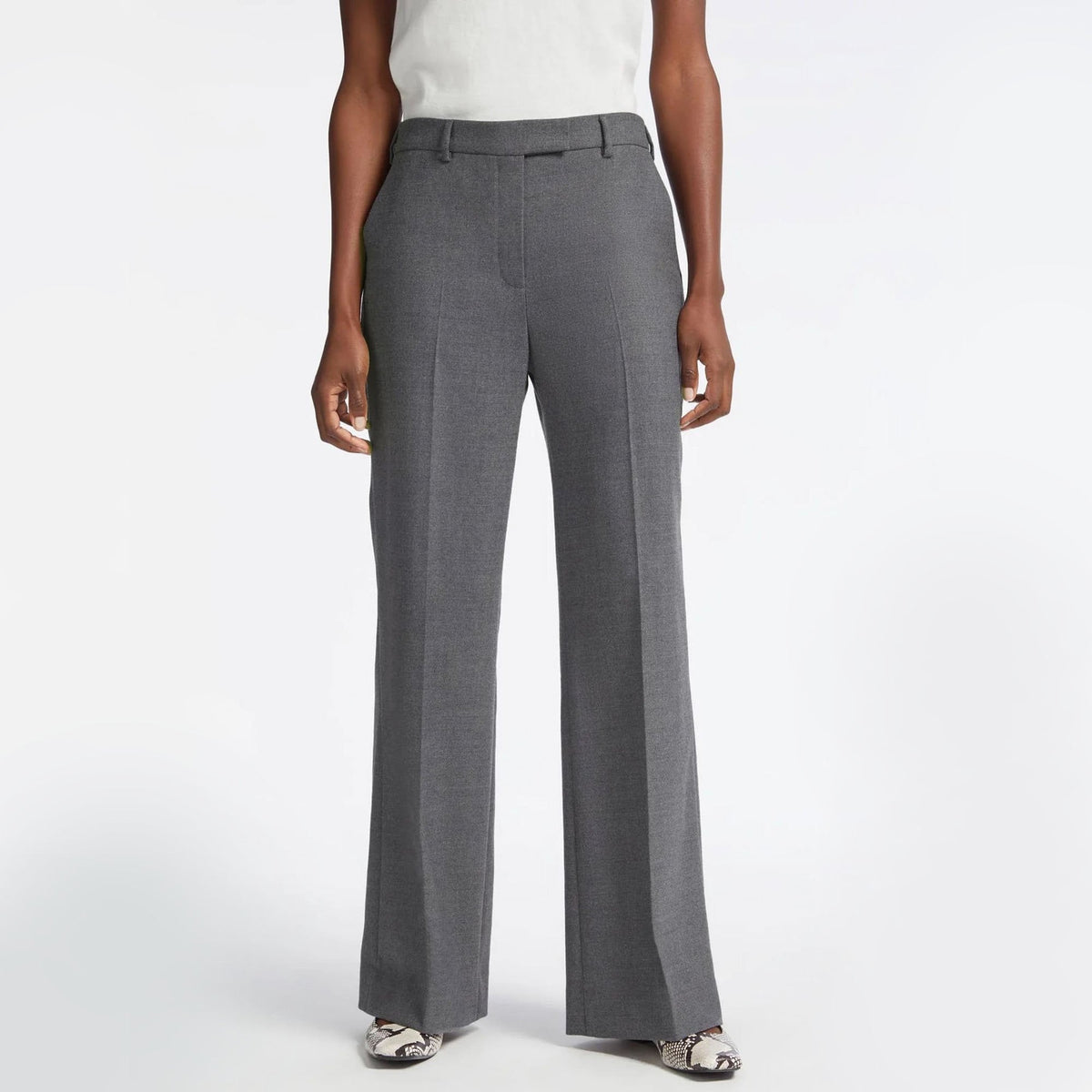 CEFINN Terence Wide Leg Wool Trousers in Mid Grey