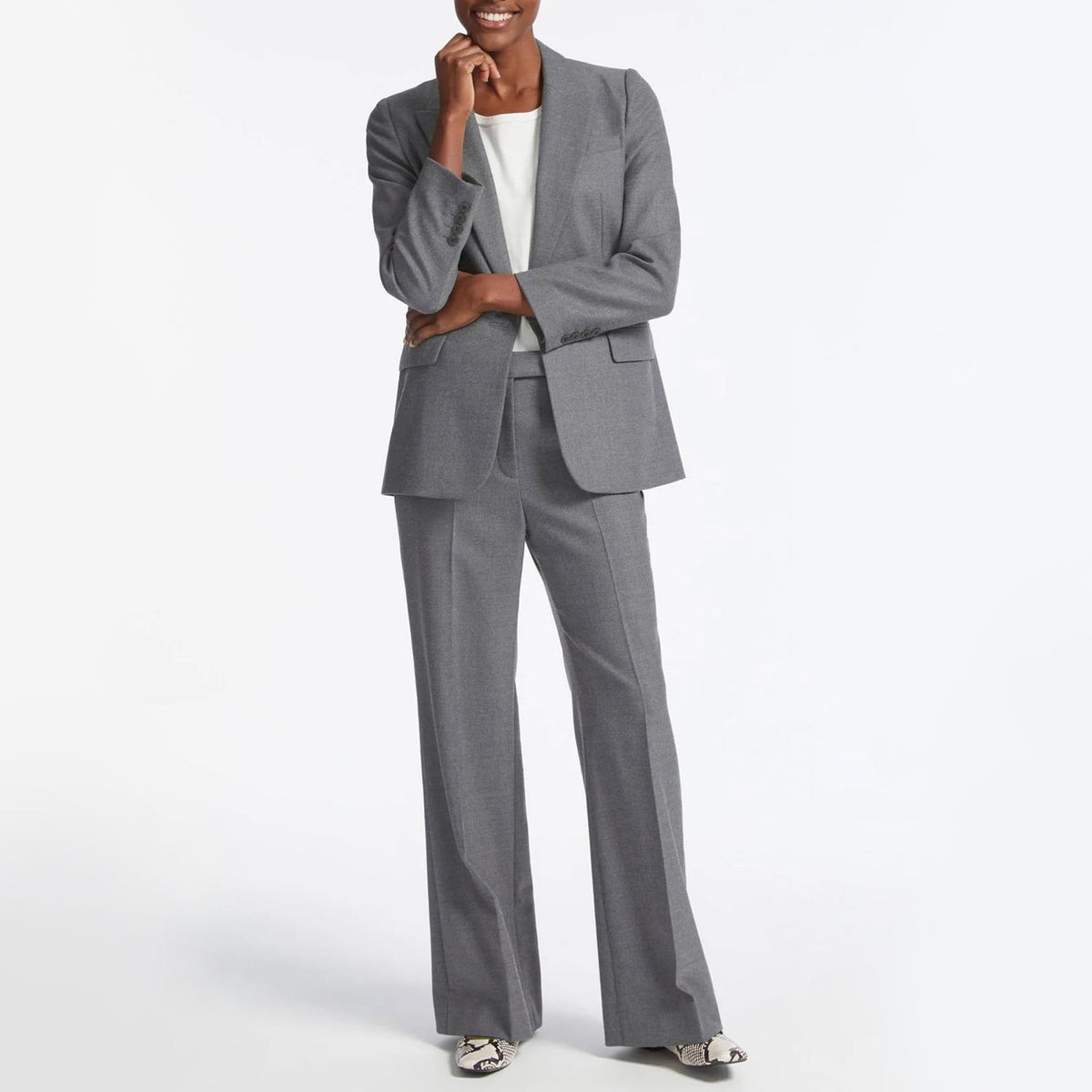 CEFINN Terence Wide Leg Wool Trousers in Mid Grey