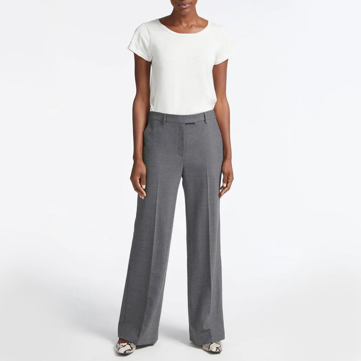 CEFINN Terence Wide Leg Wool Trousers in Mid Grey
