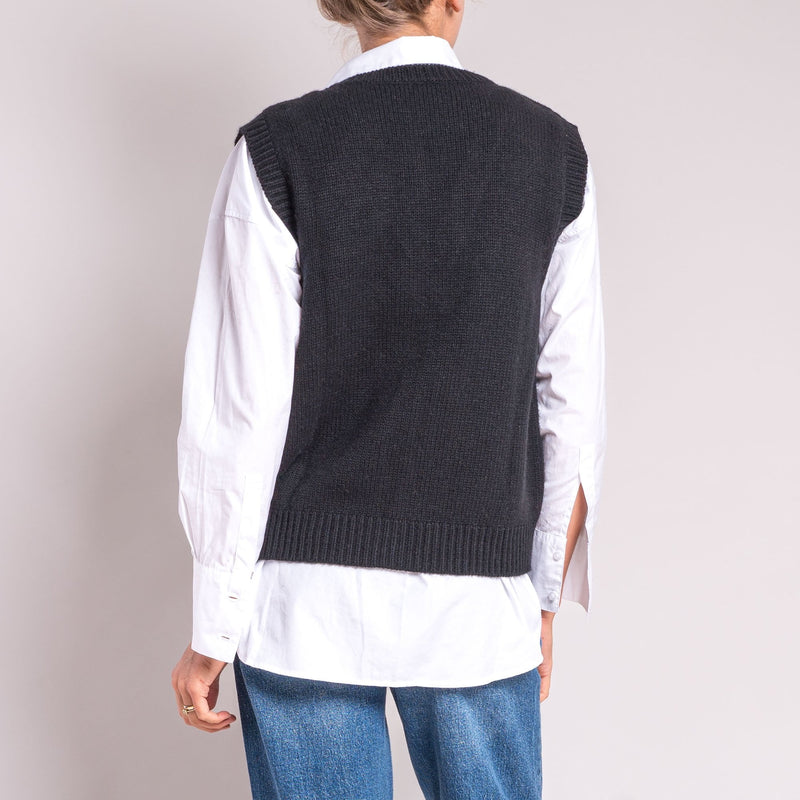 Denner Button Up Knitted Tank in Black