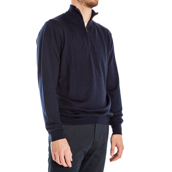 COLLEN & CLARE Miles Half Zip Wool Mix Knit in Navy Marl