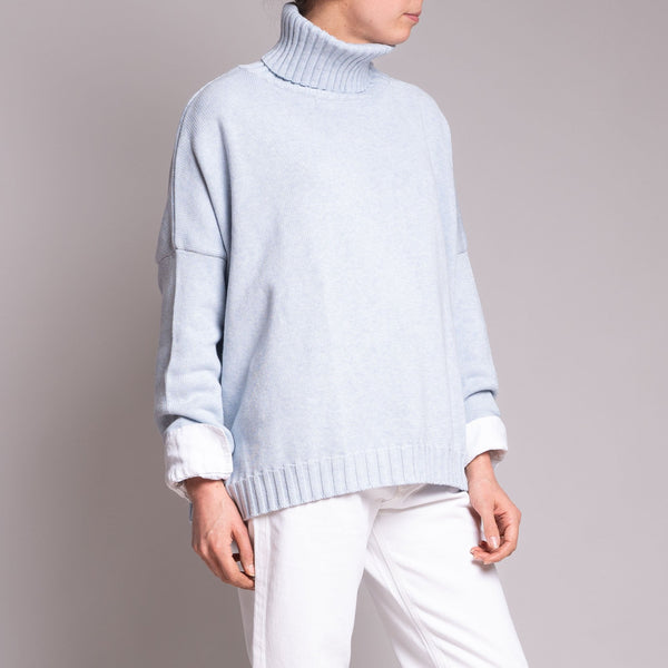 COLLEN & CLARE Zuri Cotton Roll Neck Knit in Pearl Blue Marl