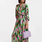 Elouise Wrap Dress in Camel/Lilac/Neon Green