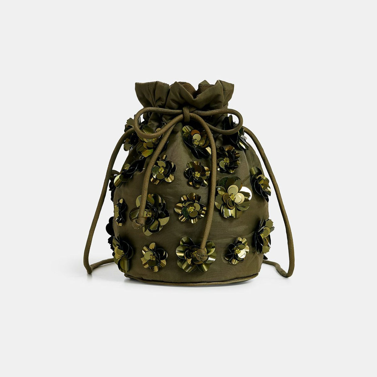 ESSENTIEL ANTWERP Encoded Embroidered Bucket Bag in Khaki