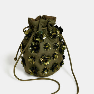 Encoded Embroidered Bucket Bag in Khaki