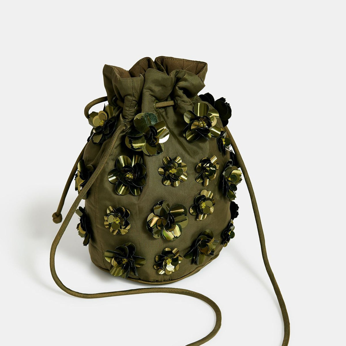 ESSENTIEL ANTWERP Encoded Embroidered Bucket Bag in Khaki