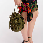 ESSENTIEL ANTWERP Encoded Embroidered Bucket Bag in Khaki