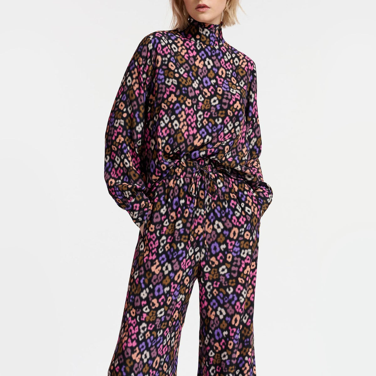 ESSENTIEL ANTWERP Ephraim Leopard Print Top in Black/Pink/Brown