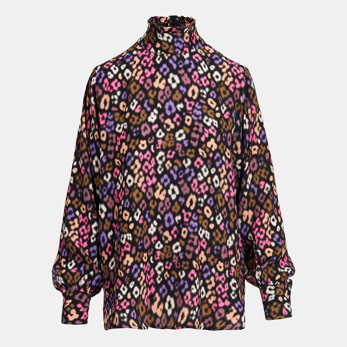 ESSENTIEL ANTWERP Ephraim Leopard Print Top in Black/Pink/Brown