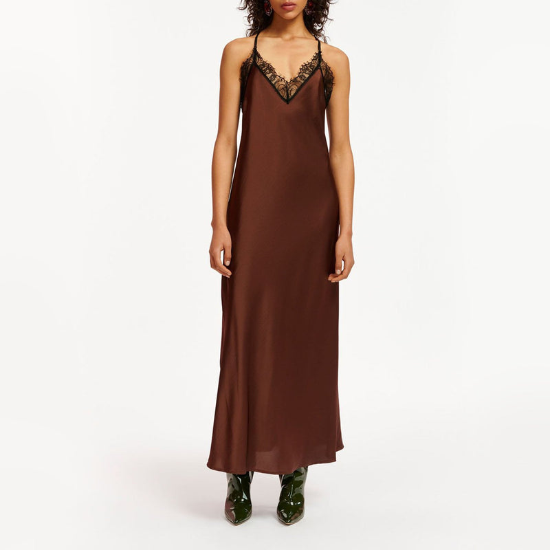 Erica Lace Racer Back Dress in Brown