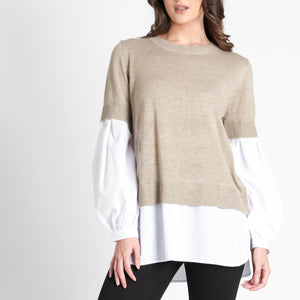 Puff & Ready Sweater in Mocha Marl/White