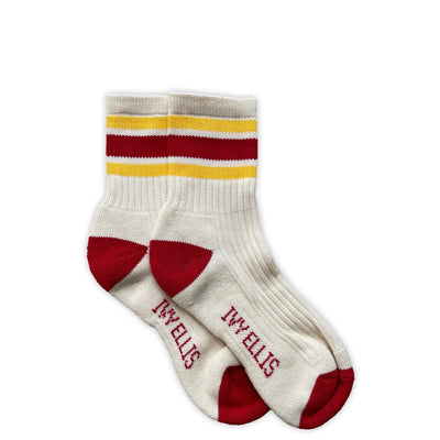 IVY ELLIS Ladies Dawson Vintage Sport Socks in Cream/Red/Yellow