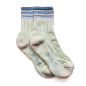 Ladies Embo 1/4 Slubbed Socks in Cream/Baby Blue