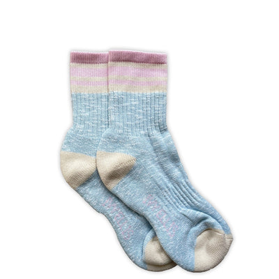 IVY ELLIS Ladies Big Sand Cotton Slub Socks in Baby Blue/Pink